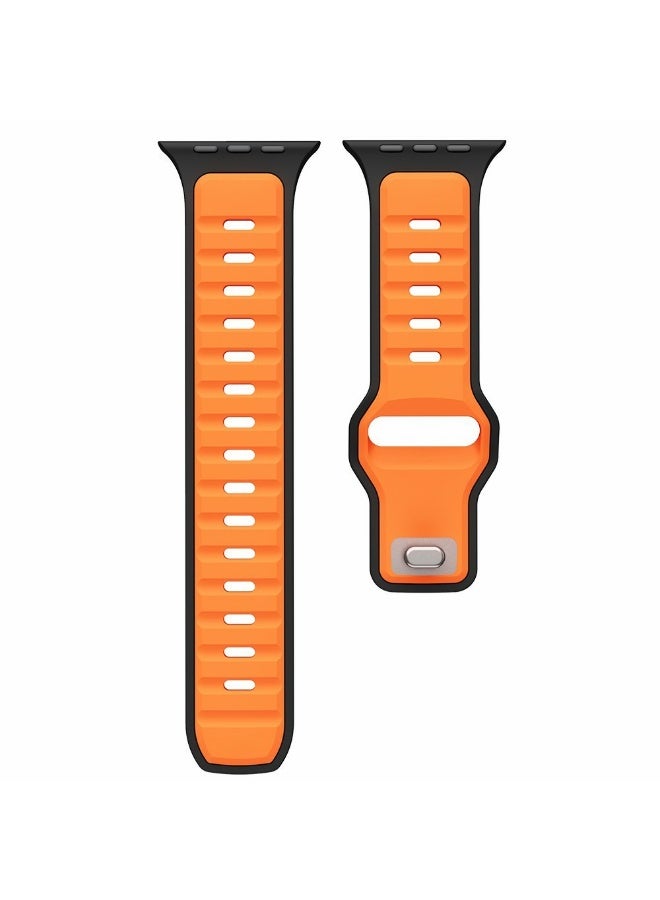 Silicone Strap for Apple Watch Ultra 3 2 1 49mm / Series 11 10 46mm / 9 8 7 45mm / SE3 SE2 SE 6 5 4 44mm / 3 2 1 42mm Dual Color Sport Wrist Band - (Orange/Black) - Image 3